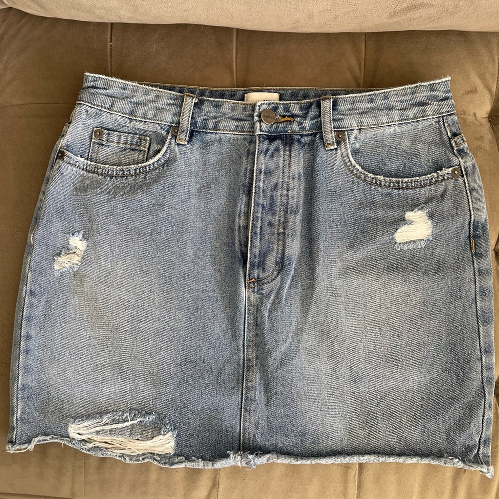Amuse Society Blue Distressed Mini Skirt